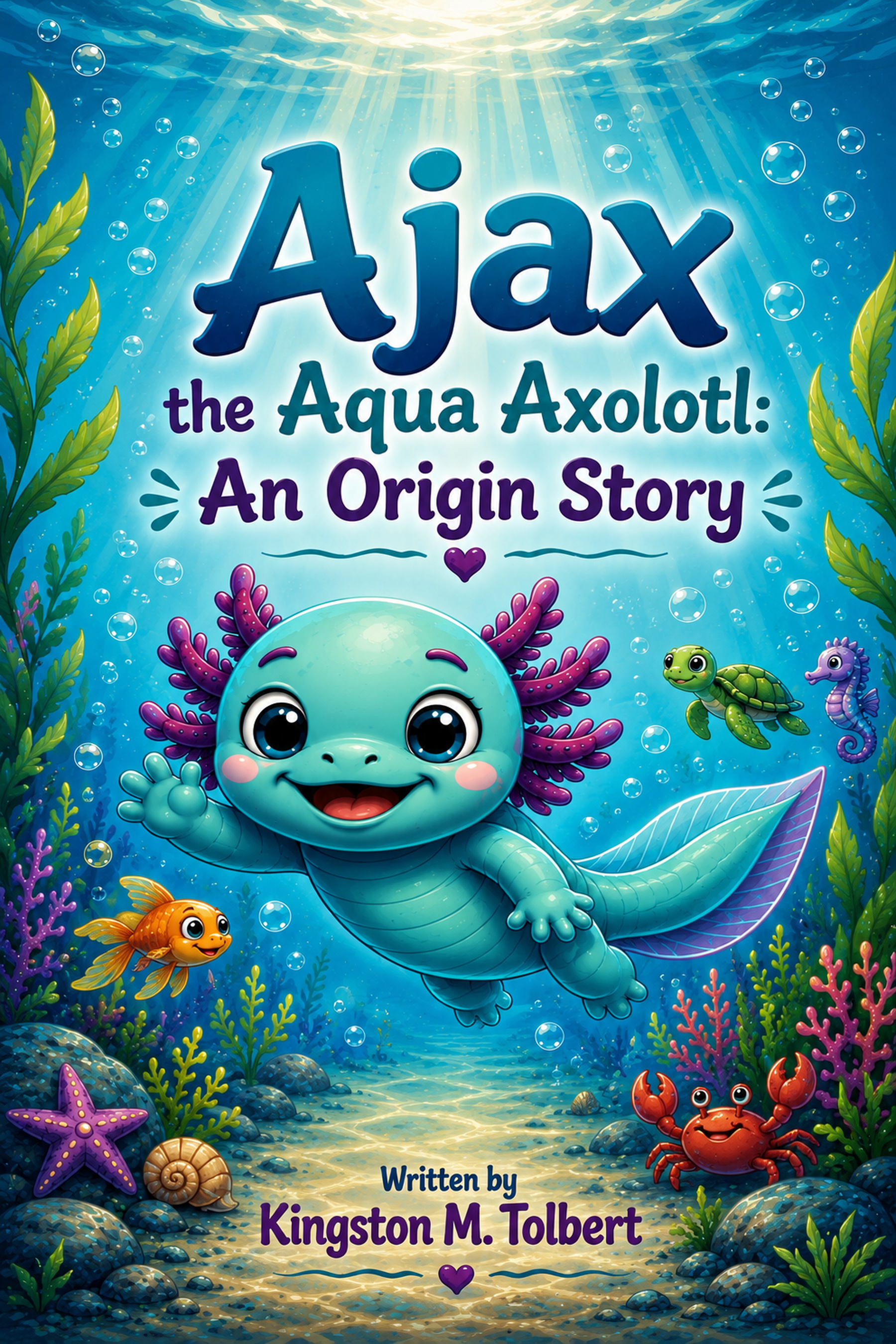 Ajax the Aqua Axolotl book cover — bilingual English/Spanish children's book by Kingston M. Tolbert