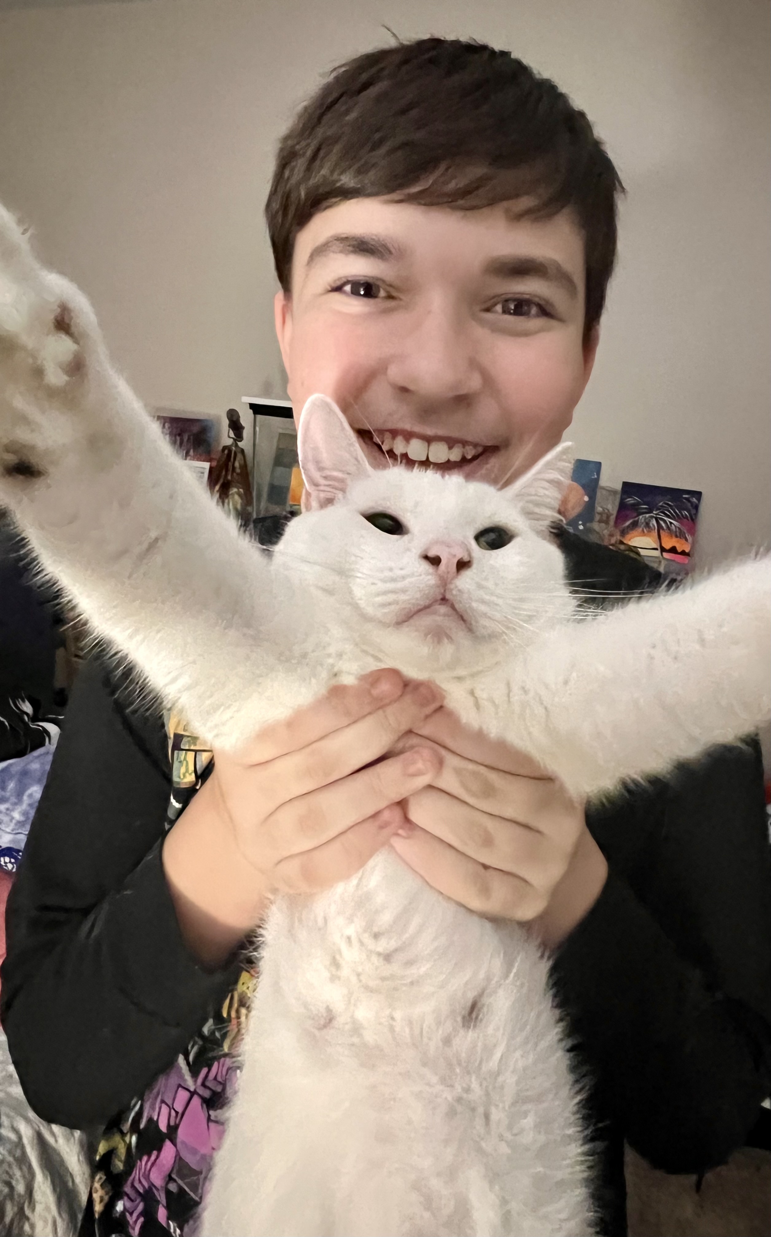 Royce with his rescued cat, Royce's favorite kitty that he nursed back to health